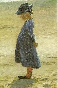Peter Severin Kroyer en lille pice staende pa skagens strand oil painting on canvas
